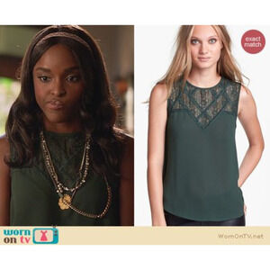 Astr Green Lace Yoke Sleeveless Blouse Sz M NWT